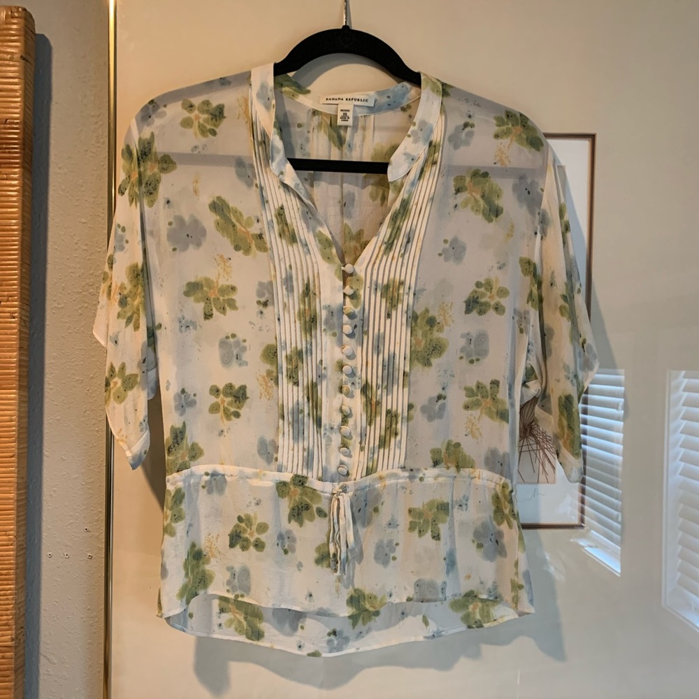 100% silk floral sheer blouse